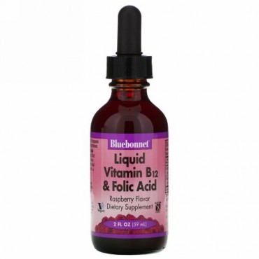 Bluebonnet Nutrition, リキッド ビタミンB-12 & 葉酸、天然ラズベリーフレーバー、2 fl oz (59 ml)