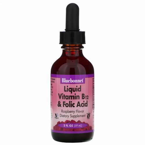 Bluebonnet Nutrition, リキッド ビタミンB-12 & 葉酸、天然ラズベリーフレーバー、2 fl oz (59 ml)
