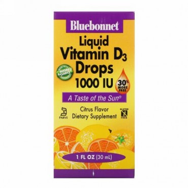 Bluebonnet Nutrition, 液体 ビタミンD3ドロップス、 自然なシトラスフレーバー、 1,000IU、 1液量オンス (30 ml)