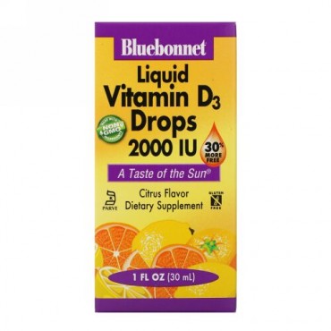 Bluebonnet Nutrition, 液体ビタミンD3 ドロップ、 ナチュラル シトラスフレーバー、 2000 IU、 1 fl oz (30 ml)