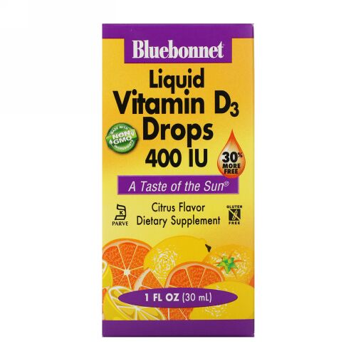 Bluebonnet Nutrition, 液体ビタミンD3 ドロップ、 ナチュラル シトラスフレーバー、 400 IU、 1 fl oz (30 ml)
