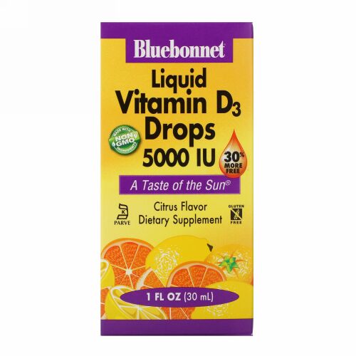 Bluebonnet Nutrition, 液体 ビタミンD3ドロップス、 シトラス、 5000 IU、 1液量オンス (30 ml)