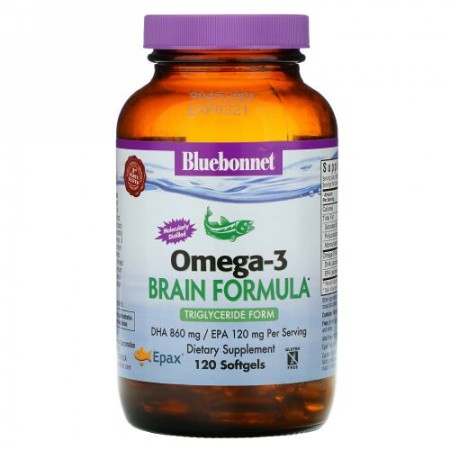Bluebonnet Nutrition, 天然オメガ-3、脳のためのフォーミュラ、120 ソフトジェル