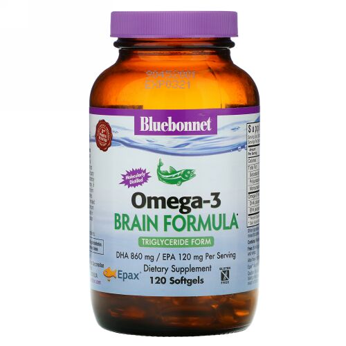 Bluebonnet Nutrition, 天然オメガ-3、脳のためのフォーミュラ、120 ソフトジェル