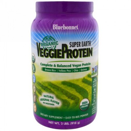 Bluebonnet Nutrition, スーパーアース、オーガニック野菜タンパク質、天然オリジナルフレーバー、2ポンド (918 g) (Discontinued Item)