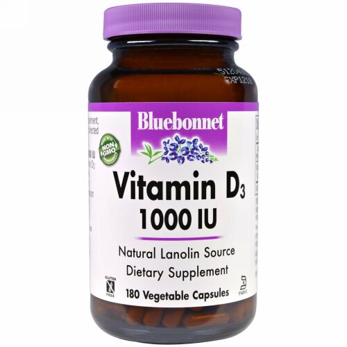 Bluebonnet Nutrition, Vitamin D3, 1000 IU, 180 Vegetable Capsules