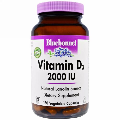 Bluebonnet Nutrition, Vitamin D3, 2,000 IU, 180 Vegetable Capsules