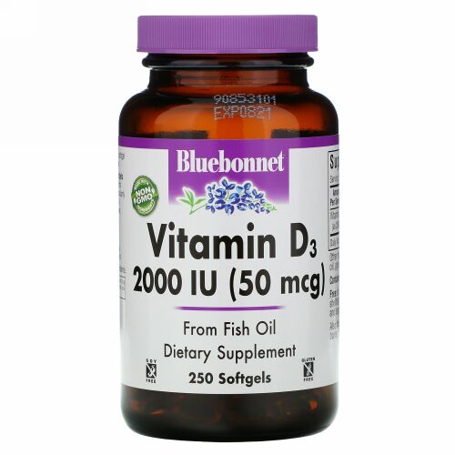 Bluebonnet Nutrition, ビタミンD3、2,000 IU、250ソフトジェル