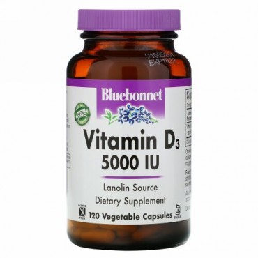 Bluebonnet Nutrition, Vitamin D3, 5,000 IU, 120 Vegetable Capsule