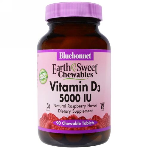 Bluebonnet Nutrition, ビタミンD3、5,000 IU、90チュアブル錠