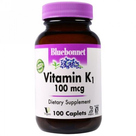 Bluebonnet Nutrition, ビタミンK1、100 mcg、100カプレット (Discontinued Item)
