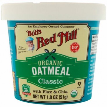 Bob's Red Mill, オーガニックオートミールカップ、クラシック・フラックス&チア、1.8 oz (51 g)