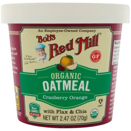 Bob's Red Mill, Organic Oatmeal Cup, Cranberry Orange with Flax & Chia, 2.47 (70 g) (Discontinued Item)