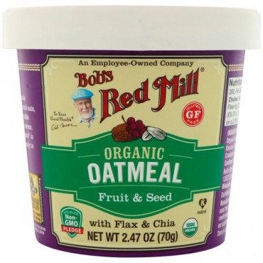 Bob's Red Mill, オーガニックオートミールカップ、亜麻とチア入りフルーツ & シード、2.47オンス (70 g) (Discontinued Item)
