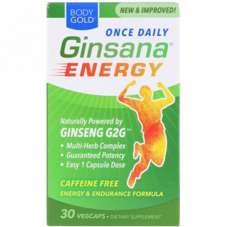 BodyGold, Ginsanaエネルギー、カフェインフリー、30ベジカプセル