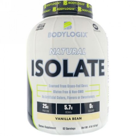 Bodylogix, ナチュラルアイソレート、バニラビーン、4 lbs (1.8 kg) (Discontinued Item)