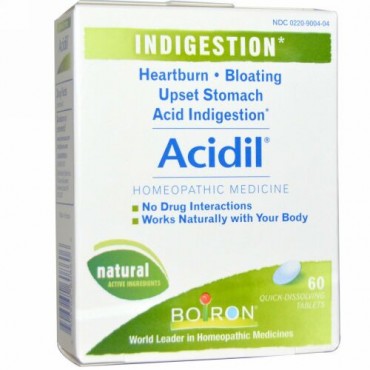 Boiron, アシディル、消化不良、速溶解錠剤60錠