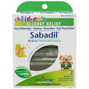 Boiron, 小児用 Sabadil®（サバディル）、アレルギー緩和、2 チューブ、1 チューブ当たり約 80 ペレット (Discontinued Item)