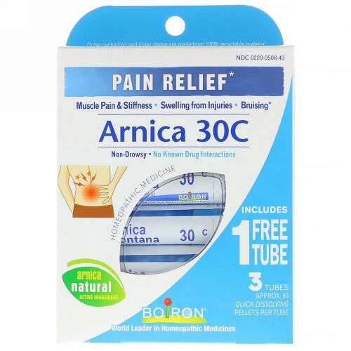 Boiron, Single Remedies, アルニカ30C、鎮痛剤、3本のチューブ、各80本のペレット
