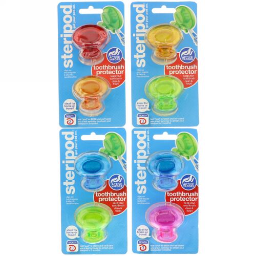 Bonfit America, Steripod, Toothbrush Protector, 4 Pack, 2 Multi Colors Each (Discontinued Item)