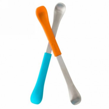Boon, スワップ、2-in-1 離乳食スプーン、生後4カ月以上、ブルー＆オレンジ、2本 (Discontinued Item)