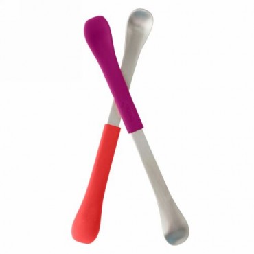 Boon, Swap, 2-in-1 Feeding Spoon, 4 + Months, Coral & Plum, 2 Spoons (Discontinued Item)