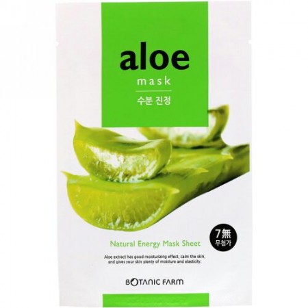 Botanic Farm, Natural Energy Mask Sheet, Aloe Mask, 1 Sheet, 20 ml (Discontinued Item)