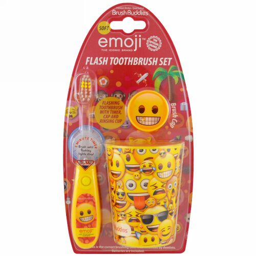 Brush Buddies, 絵文字、フラッシュ歯ブラシセット、ソフト、3品キット (Discontinued Item)
