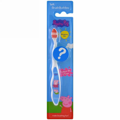 Brush Buddies, キャップ付きペッパーピッグ, やわらかめ, 歯ブラシ1本 (Discontinued Item)
