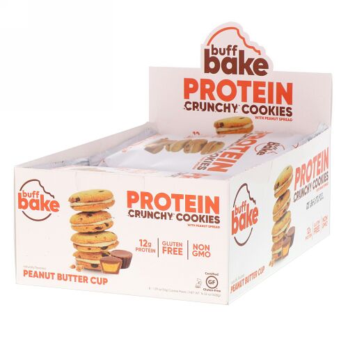 Buff Bake, Protein Crunchy Cookies, Peanut Butter Cup, 8 Cookie Packs, 1.79 oz (51 g) Each (Discontinued Item)
