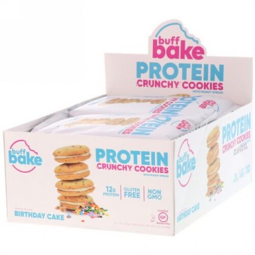 Buff Bake, Protein Crunchy Cookies with Peanut Spread, Birthday Cake, 8 Cookie Packs, 14.32 oz (408 g) (Discontinued Item)