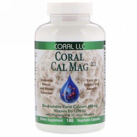 CORAL LLC, Coral Cal Mag 2:1, 180 Vegetable Capsules (Discontinued Item)