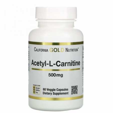 California Gold Nutrition, アセチル-L-カルニチン、500mg、ベジカプセル60粒
