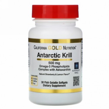 California Gold Nutrition, 南極クリル（オキアミ）オイル、アスタキサンチン配合、RIMFROST（リムフロスト）社製、ストロベリー＆レモンの天然風味、500mg、魚ゼラチンソフトジェル30粒