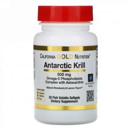 California Gold Nutrition, 南極クリル（オキアミ）オイル、アスタキサンチン配合、RIMFROST（リムフロスト）社製、ストロベリー＆レモンの天然風味、500mg、魚ゼラチンソフトジェル30粒