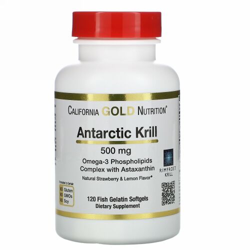 California Gold Nutrition, 南極クリル（オキアミ）オイル、アスタキサンチン配合、RIMFROST（リムフロスト）社製、ストロベリー＆レモンの天然風味、500mg、魚ゼラチンソフトジェル120粒