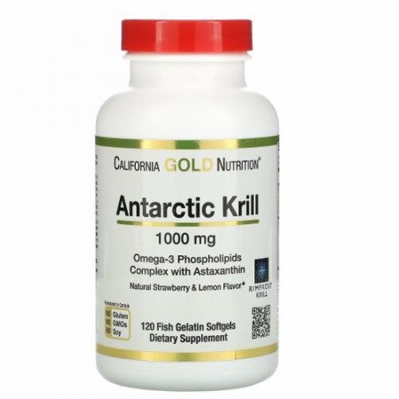California Gold Nutrition, 南極クリル（オキアミ）オイル、アスタキサンチン配合、RIMFROST（リムフロスト）社製、ストロベリー＆レモンの天然風味、1,000mg、魚ゼラチンソフトジェル120粒