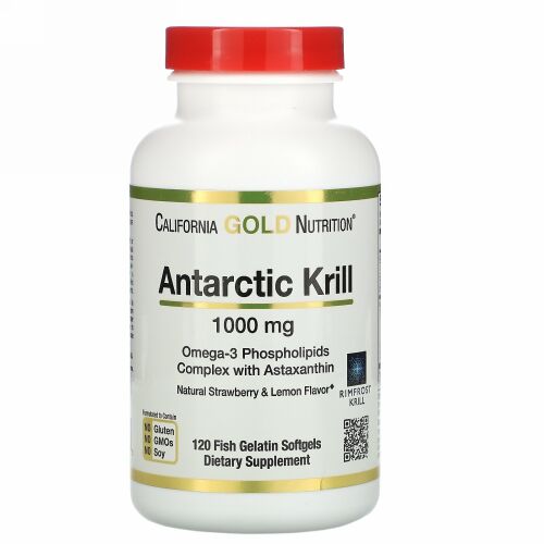 California Gold Nutrition, 南極クリル（オキアミ）オイル、アスタキサンチン配合、RIMFROST（リムフロスト）社製、ストロベリー＆レモンの天然風味、1,000mg、魚ゼラチンソフトジェル120粒