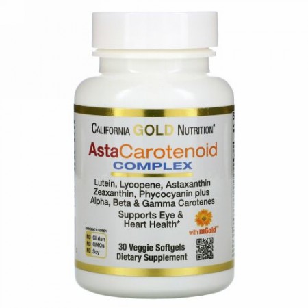 California Gold Nutrition, アスタカロテノイドコンプレックス、ルテイン、リコピン、アスタキサンチンコンプレックス、植物性ソフトジェル30粒