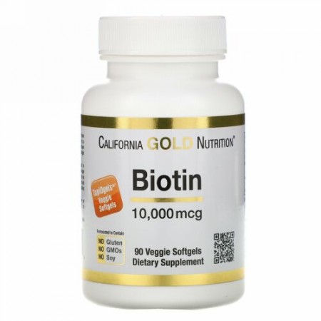 California Gold Nutrition, ビオチン、10,000mcg、植物性ソフトジェル90粒