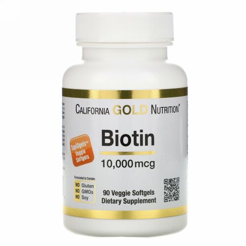 California Gold Nutrition, ビオチン、10,000mcg、植物性ソフトジェル90粒