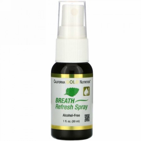 California Gold Nutrition, ブレスリフレッシュスプレー、ナチュラルペパーミント、アルコール不使用、30ml（1液量オンス）