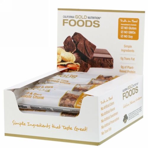 California Gold Nutrition, フーズ、ピーナッツ＆ダークチョコレートチャンクバー、12本、各40 g（1.4 oz）
