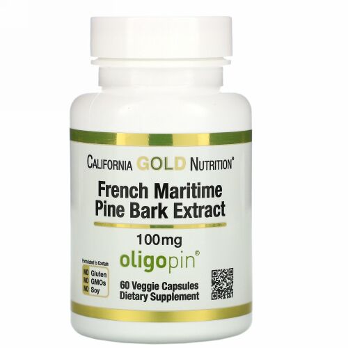 California Gold Nutrition, フランス海岸松樹皮エキス、オリゴピン、抗酸化ポリフェノール、100mg、ベジカプセル60粒
