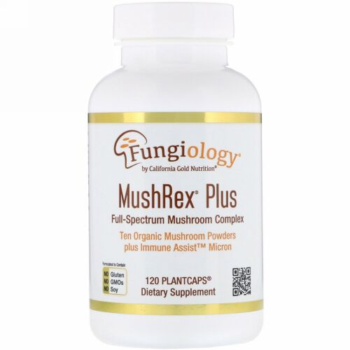 California Gold Nutrition, Fungiology（ファンジャイオロジー）、MushRex（マッシュレックス）プラス、フルスペクトルキノコ複合体、認定オーガニック、Immune Assist（イミューンアシスト）ミクロン、植物性カプセル120粒