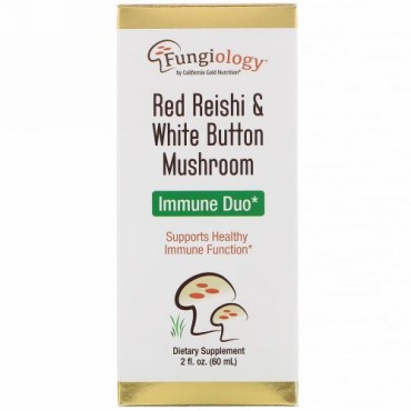 California Gold Nutrition, Fungiology Red Reishi & White Button Mushroom, Immune Duo, 2 fl oz (60 ml)