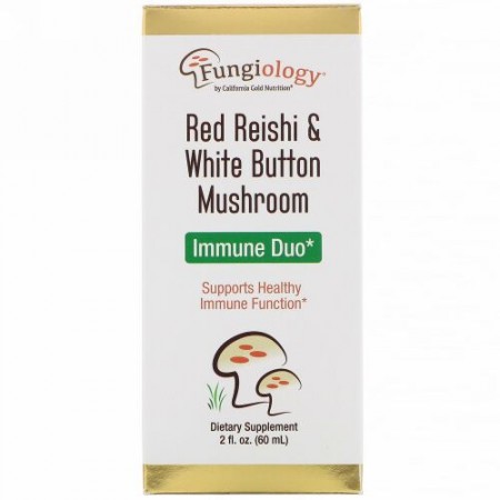 California Gold Nutrition, Fungiology Red Reishi & White Button Mushroom, Immune Duo, 2 fl oz (60 ml)