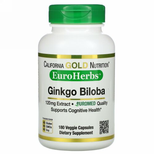 California Gold Nutrition, イチョウエキス、EuroHerbs（ユーロハーブ）、ヨーロッパ品質、120mg、ベジカプセル180粒
