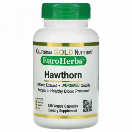 California Gold Nutrition, サンザシエキス、EuroHerbs（ユーロハーブ）、ヨーロッパ品質、300mg、ベジカプセル180粒