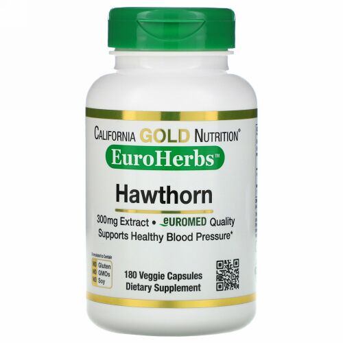 California Gold Nutrition, サンザシエキス、EuroHerbs（ユーロハーブ）、ヨーロッパ品質、300mg、ベジカプセル180粒